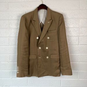 Tan linen 3/4 lined double breasted blazer